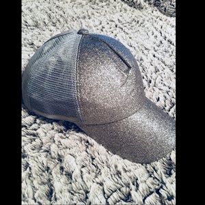 Silver glitter ponytail cap